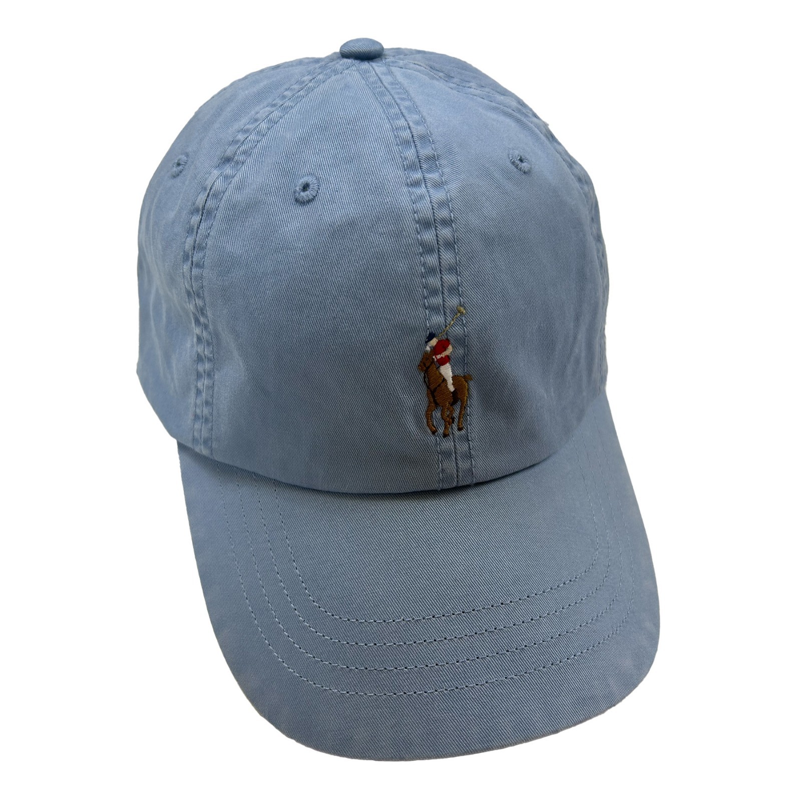 Polo Ralph Lauren Berretto da Baseball Tinta Unita con Cinturino in Pelle Pony Azzurro 