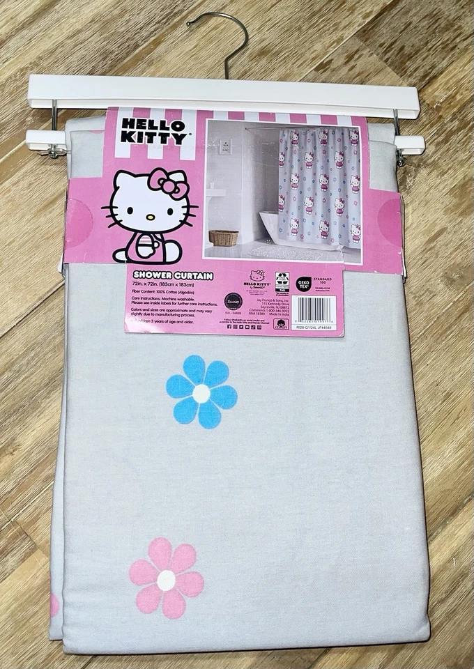 New HELLO KITTY Floral Fabric Gray Shower Curtain~72x72 - Image 2 of 4