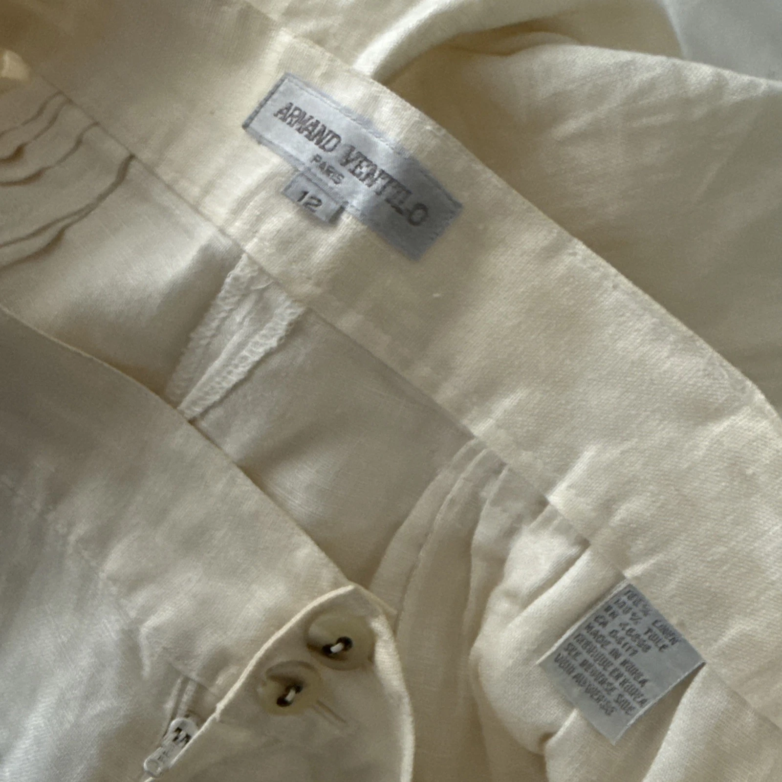 OFF WHITE Armand Ventilo abito plissettato pantaloncino donna vintage anni 90 bianco sporco gamba larga lino