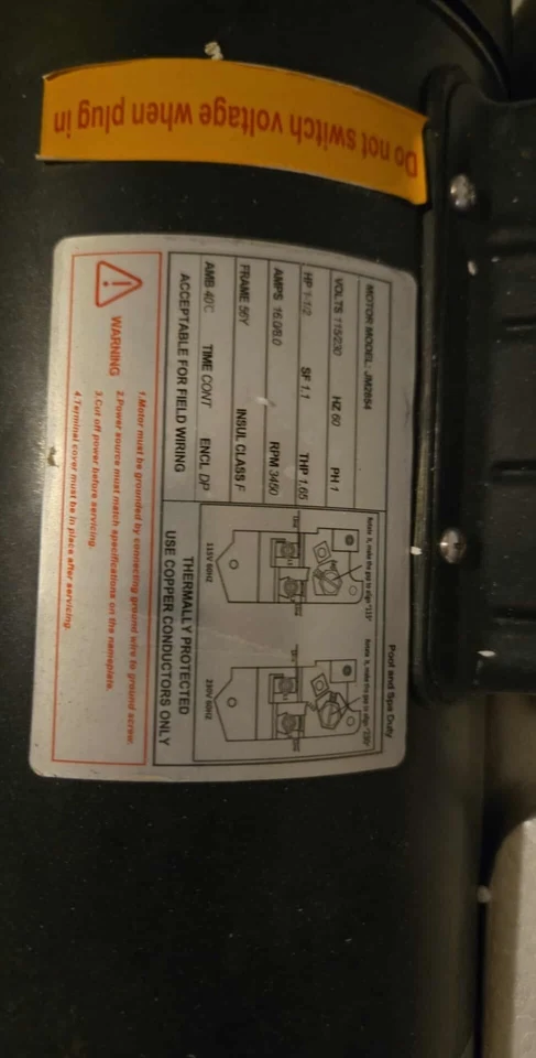 B2854 1.5 HP Pool Pump Motor 3450RPM 230/115V Square Flange - Fits Century Smith - Image 4 of 4