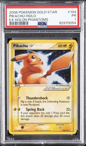 2006 POKEMON EX HOLON PHANTOMS GOLD STAR #104 PIKACHU-HOLO PSA 1