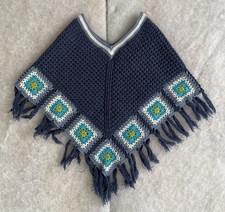 Dark Blue Crochet Poncho Kids One Size