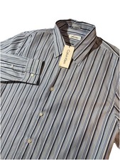 NWT Calvin Klein Men's Fresh Blue White Striped Long Sleeve Button-Down Sz Large