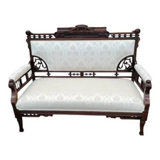 Antique 19th C Eastlake Loveseat Refinished Walnut Victorian Upholstered Settee
