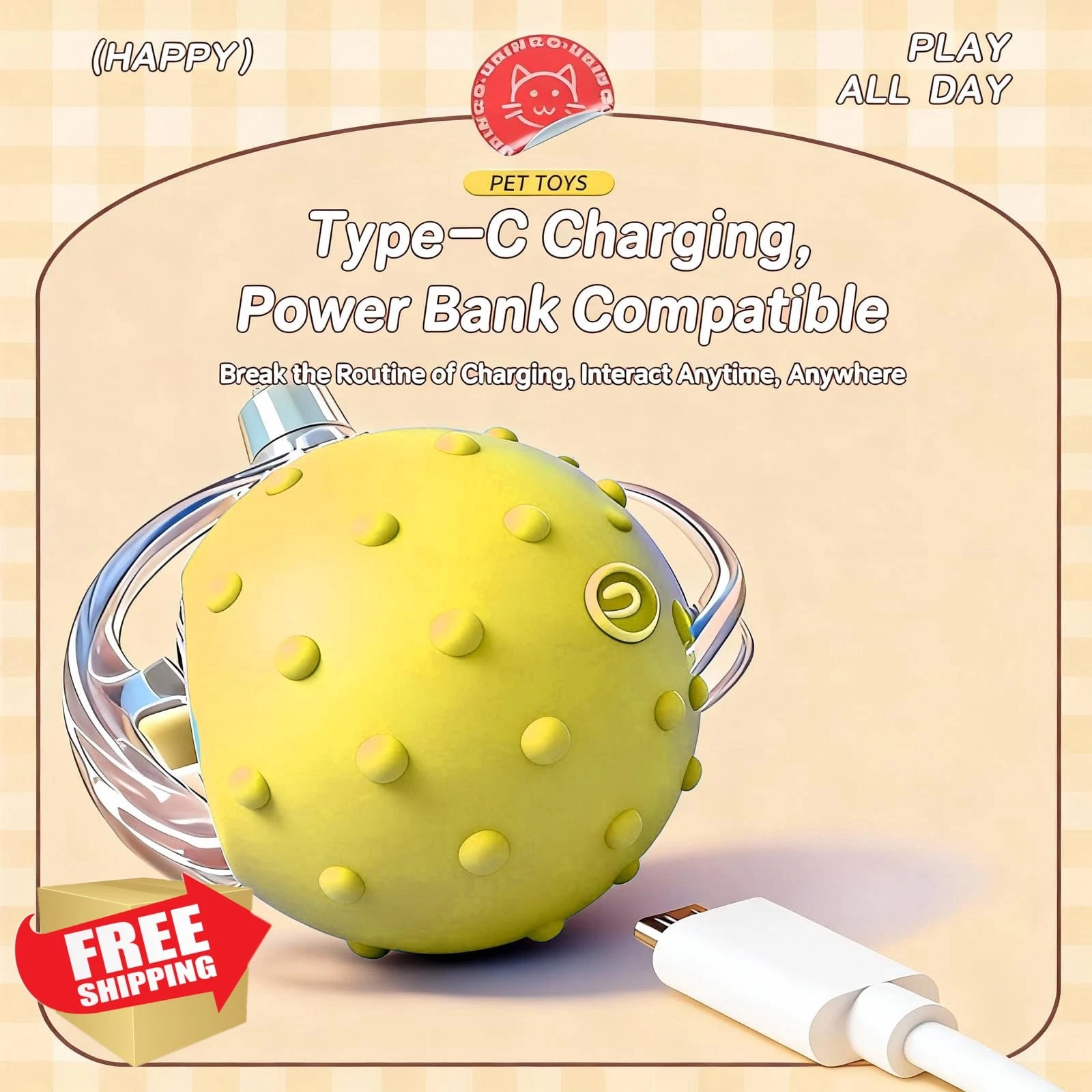 SPGSWCY Interactive Cat Toy Yellow Automatic Moving Chirping Ball
