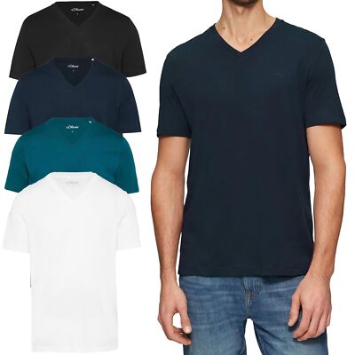 s.Oliver Herren T-Shirt V-Neck dezentes Logo cleaner lässiger Look Baumwolle 
