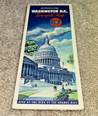 Vintage GULF Gas MAP - METROPOLITAN WASHINGTON D.C. Tourguide Map - 1950s?