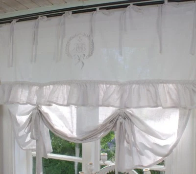 Raff Gardine LARA Hell Grau 180x120 cm Volant bestickt Spitze Shabby Vintage - Bild 1 von 4
