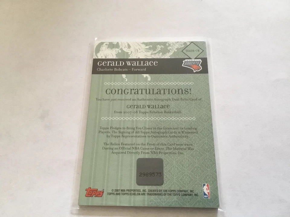 Gerald Wallace 2007-08 Topps Echelon Cut Auto Dual Jersey 17/50 - Image 2 of 2