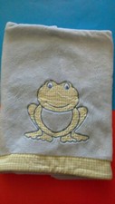 Snugly Baby Boy Frog Blue Green Gingham Baby Blanket GUC
