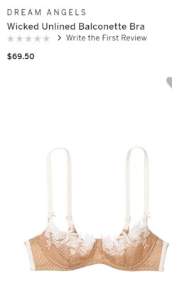 VS dream angel wicked unlined balconette push up bra new 36c nude