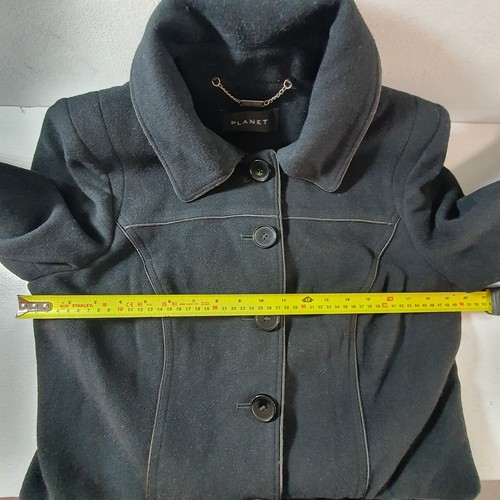 PLANET Black Wool Cashmere Trench Coat Retro Swing Pea Jacket Overcoat Size 12 - Picture 19 of 23