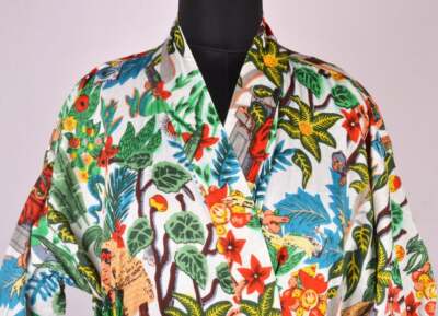 Indian Frida Kahlo Print Bath robe Cotton Robe, Kimono Dressing Gown Bath Robe