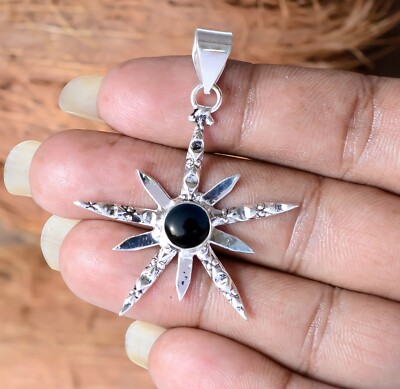 Unikat 925 Sterling Silber Handarbeit Schmuck Sonne Anhänger Schwarz Onyx Ede...