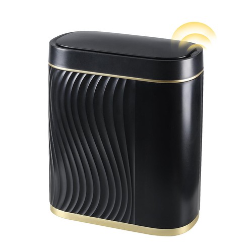 Bathroom Small Trash Can 2 Gallon Black Sensor Garbage Can with Lid, Plastic Aut - 第 1/7 張圖片