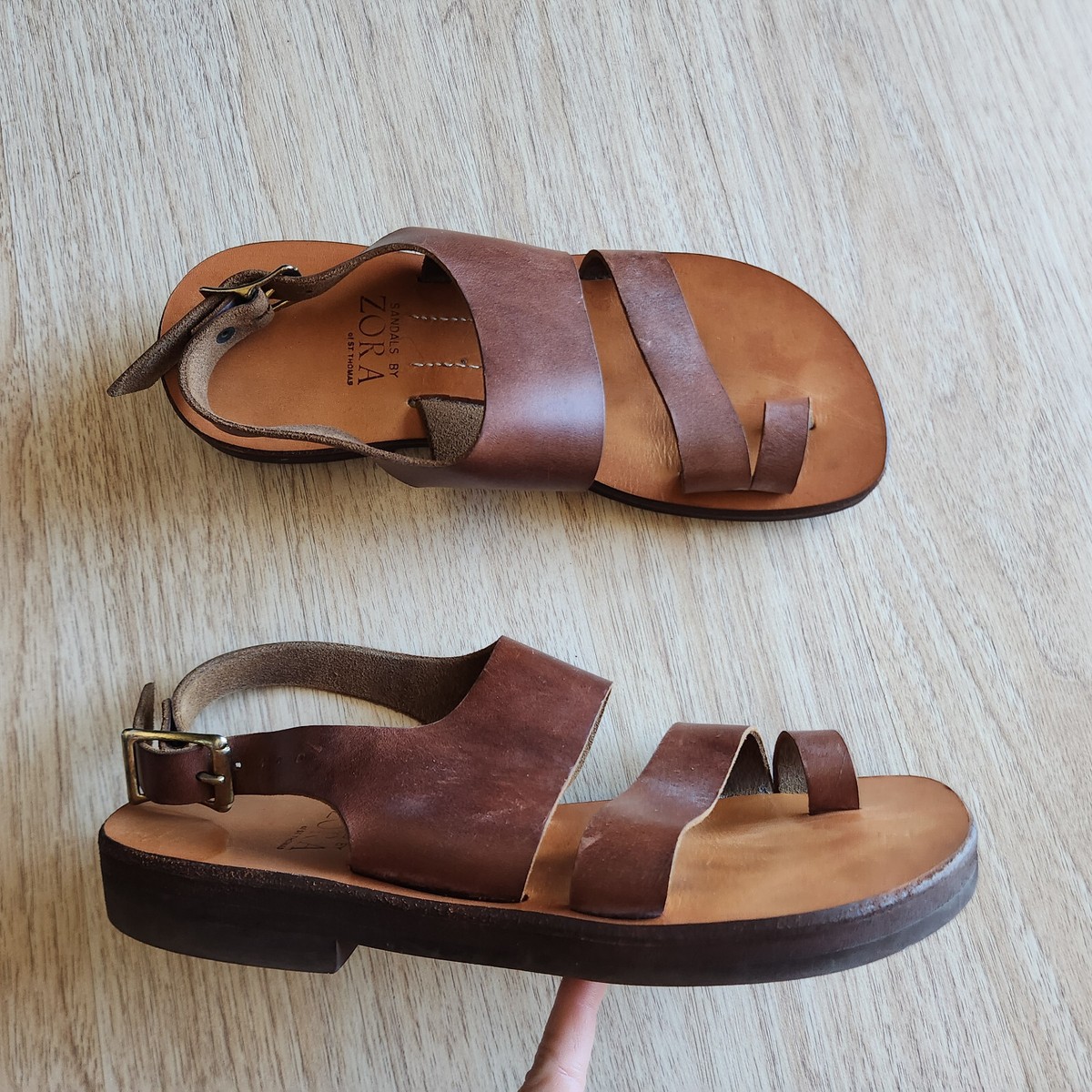 Sandals by Zora Size 11/12. Handmade. Brown Zora of St.Thomas Handmade Leather Ankle Strap Sandals  main image 4