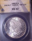1880-S Morgan Silver Dollar,  MS62. ANACS, 2ND 8/7  VAM-10 TOP  100, Issue Free