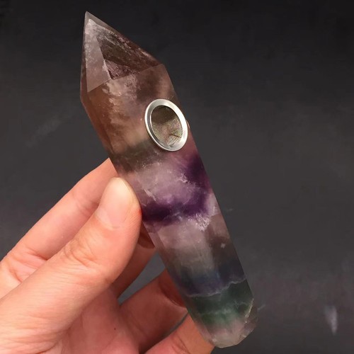 Varita de roca de cuarzo de cristal de fluorita arco iris natural pipas para fumar tabaco curativo - Imagen 2 de 7