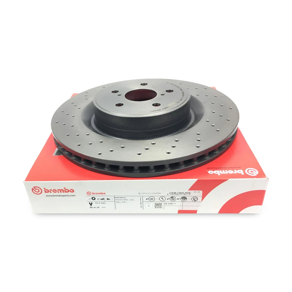 Brembo Set of 2 Front Cross Drilled Coated PVT Rotors for Lexus IS-F 09.A300.11 - Image 3 of 4