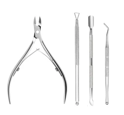 UK BEAUTY SUPPLIES 4 Pc Set Cuticle Nippers Trimmer Clipper Remover Cuticle Pusher Stainless Steel