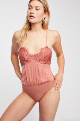 Free People Burnt Orange Sweetie Pie Bodysuit Women's Size S/M L13244