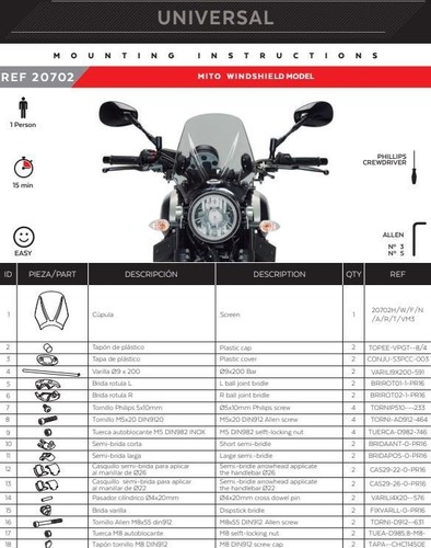 Puig Mito Screen Windshield Deflector Black Honda CB 300 F 2015 - 2016 - Picture 5 of 8