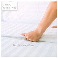 SINGLE 3' (Hotel Quality) FLAT SHEET LUXURY SATIN STRIPE  300TC - WHITE