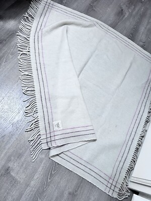 NIDO NOTTE THROW BLANKET Fringe Beige 100% Wool MADE IN ITALY 53 X53  EUC