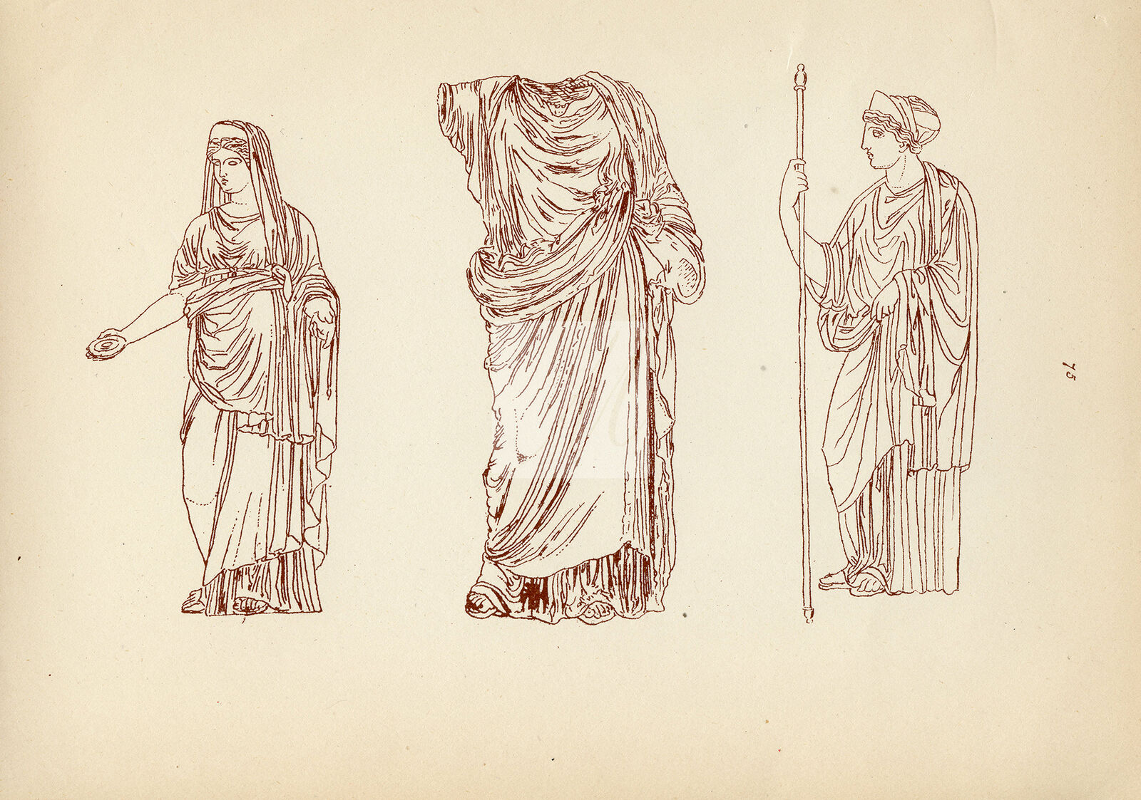 ANTIQUE Greek Costume Print - Three Representations of Juno #I742