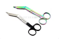 2 LISTER BANDAGE SCISSORS 5.5" BLACK & MULTI RAINBOW COLOR SURGICAL INSTRUMENTS