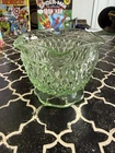 Vintage Green Depression Glass Pedestal Bowl Scalloped Rim Diamond Pattern