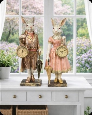 Kaninchen Hasen Paar Gold  Rosa  Schirm & Funktionsf. Uhr Clayre & Eef Ostern