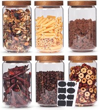 Wnaraa Set of 6 Glass Pantry Storage Jars with Wood Airtight Lid - 23oz Thicken