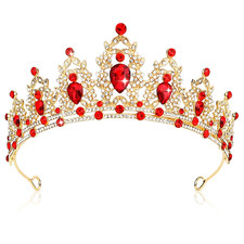 CIEHER Gold and Red Queen of Hearts Crown Tiara - Luxury Rhinestone Red Crown fo