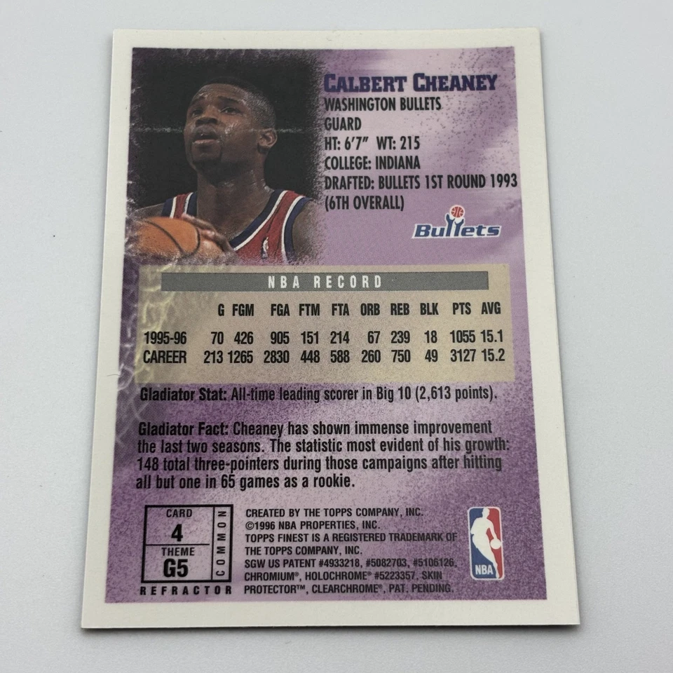 1996-97 Topps Finest - Common Bronze Calbert Cheaney #4 ✅ Refractor - Image 2 of 2