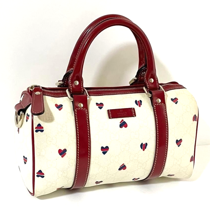 GUCCI GG Supreme Heart Motif Mini Boston Bag Ivory Red Coated Canvas　