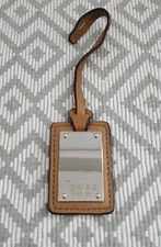 Tignanello Brown Leather Silver Metal  Tone Hang Tag Fob Charm 2.5" X 1.5"