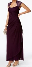 Xscape Women's Purple Stand-Collar Illusion-Back A-Line Dress Size 4