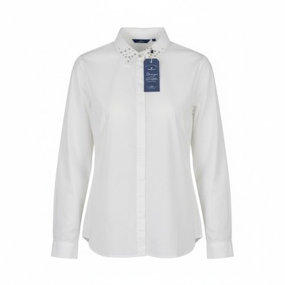 TOM TAILOR Ladies 40 White Cotton Long Sleeve Shirt With Perlendetail on Collar