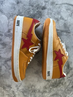 BAPE Sta Low Orange Red Star Size 10 A Bathing Ape Leather Sneakers 