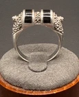 UNIQUE VINTAGE STERLING SILVER 925 ONYX & MARCASITE RING 6.4g - SIZE: 9.75