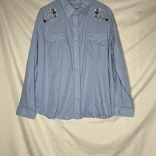 Vintage Roper Western Shirt Women's 3X Embroidered Blue Pearl Snaps