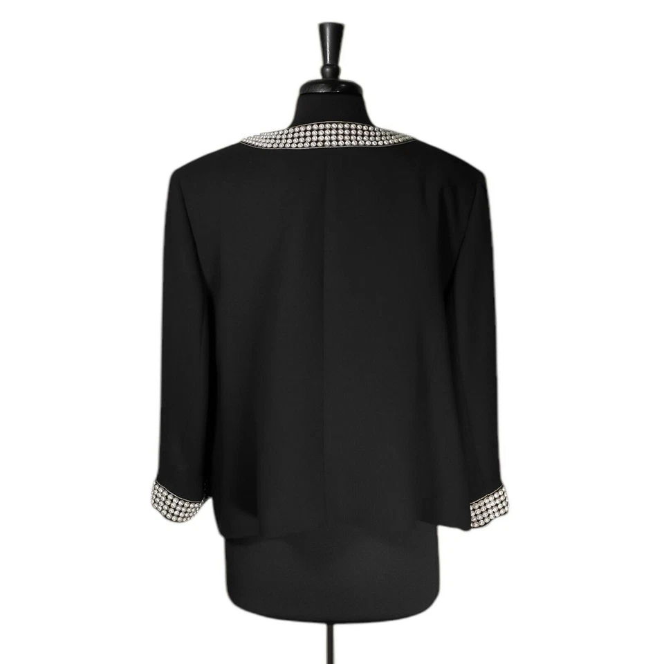 Tahari ASL Womens Blazer 20W Black Pearl Beaded Snap Button Elegant Evening - Image 2 of 4