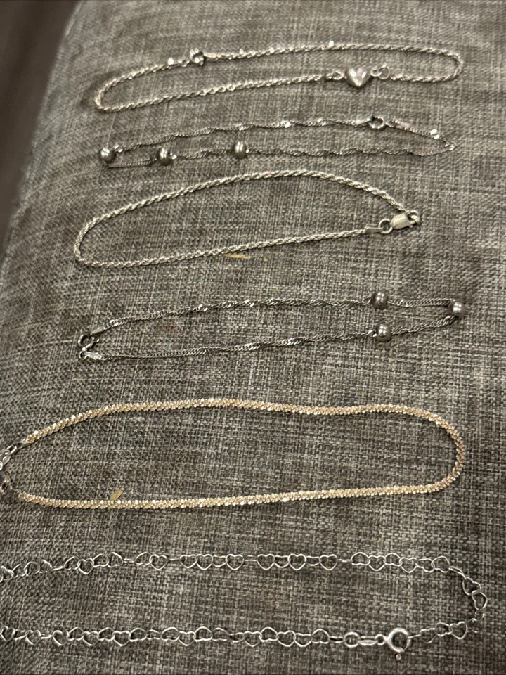 De colección~Plata de ley~Juego de tobilleras de 6 piezas~Apilable~925~Retroceso Foto 4 de 4