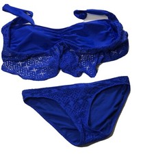 American Eagle Size SP 2 piece Bikini Bottoms  Tie back Halter Top 12/13 Blue