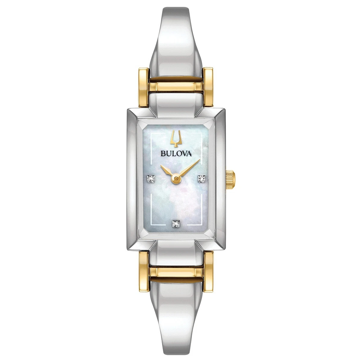 Bulova Women Silver Tone Crystal Bezel White Dial Bangle Watch C869915 READ Women main image 3