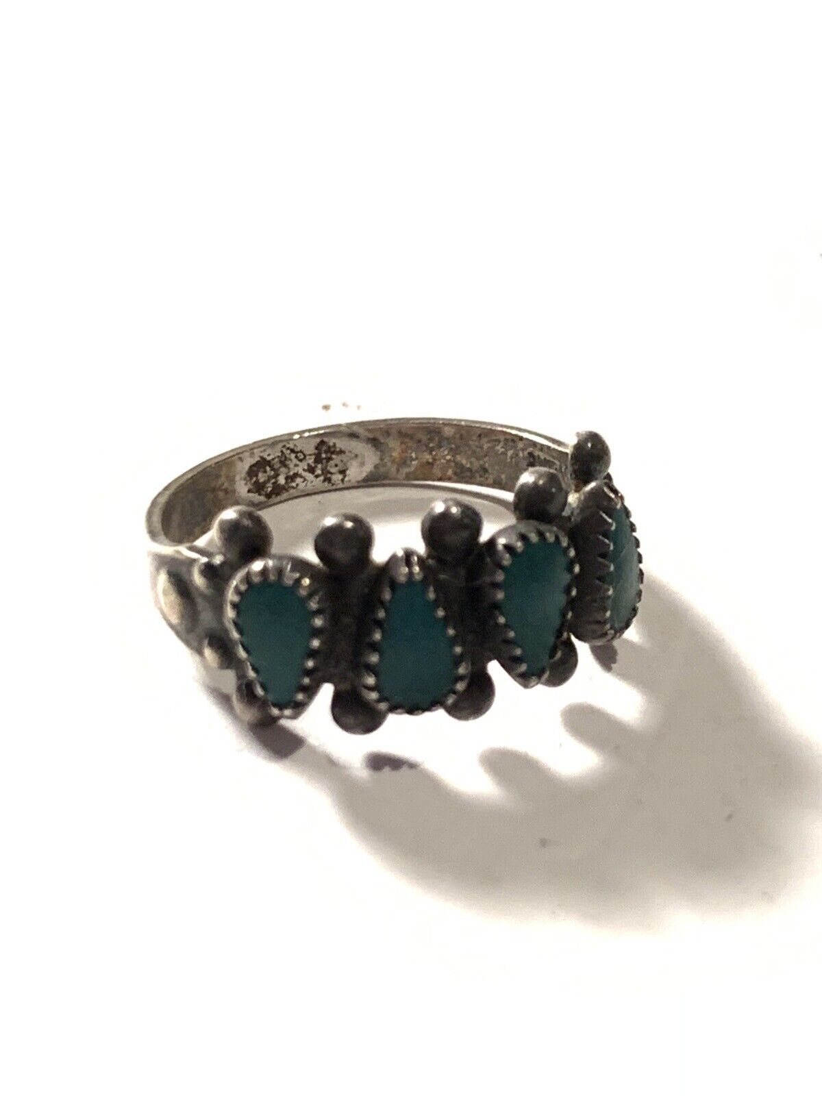 Vintage Navajo Sterling Silver Petit Point Green … - image 4