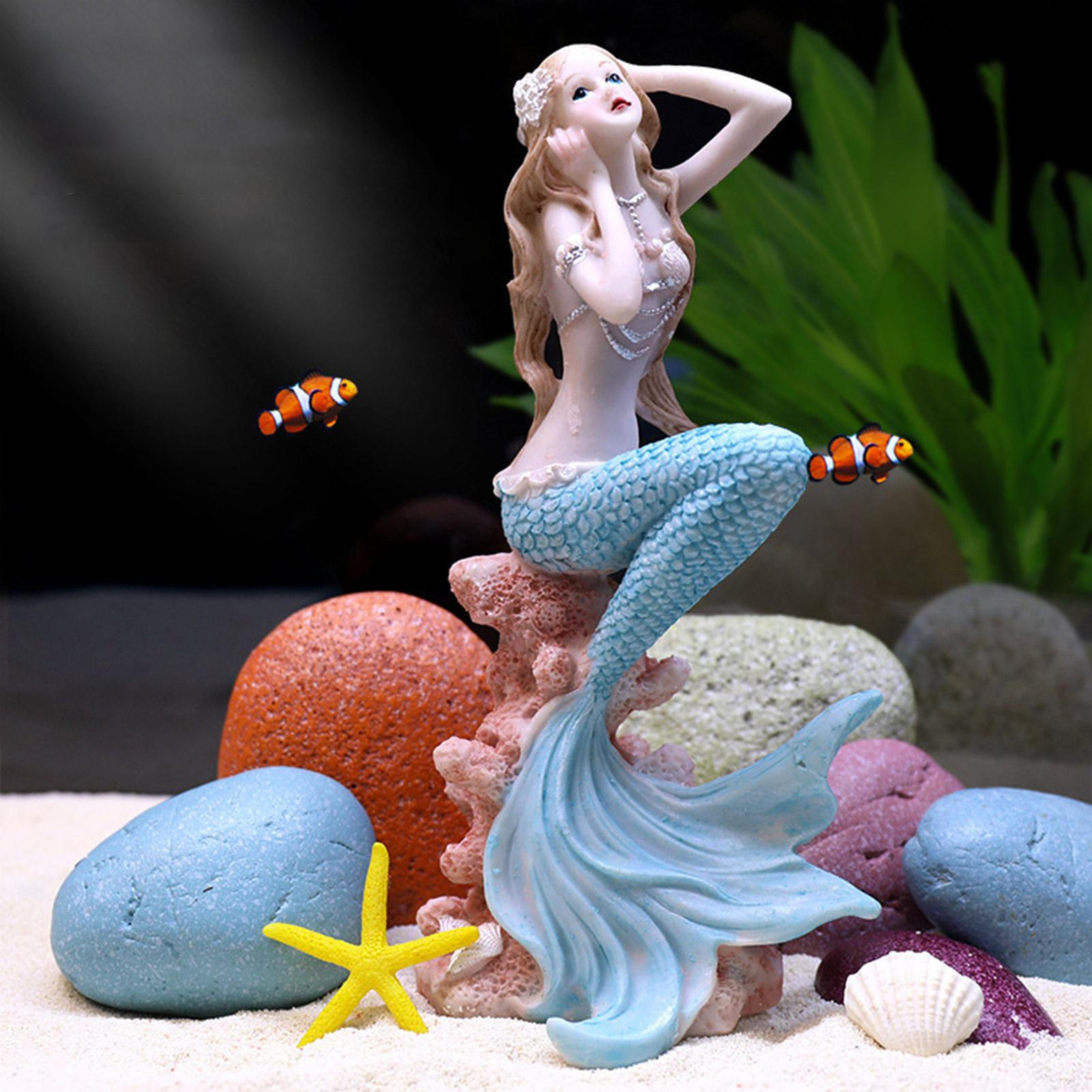 Mermaid Aquarium Ornament Resin Mermaid on Rock Cute Fish Tank