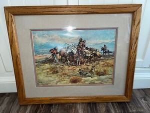 Original Charles m. Russell framed print Indian women traveling 1897,
