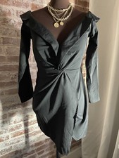 Pretty Little Thing Women's Black Asymmetric Wrap Blazer Mini Dress Size 4
